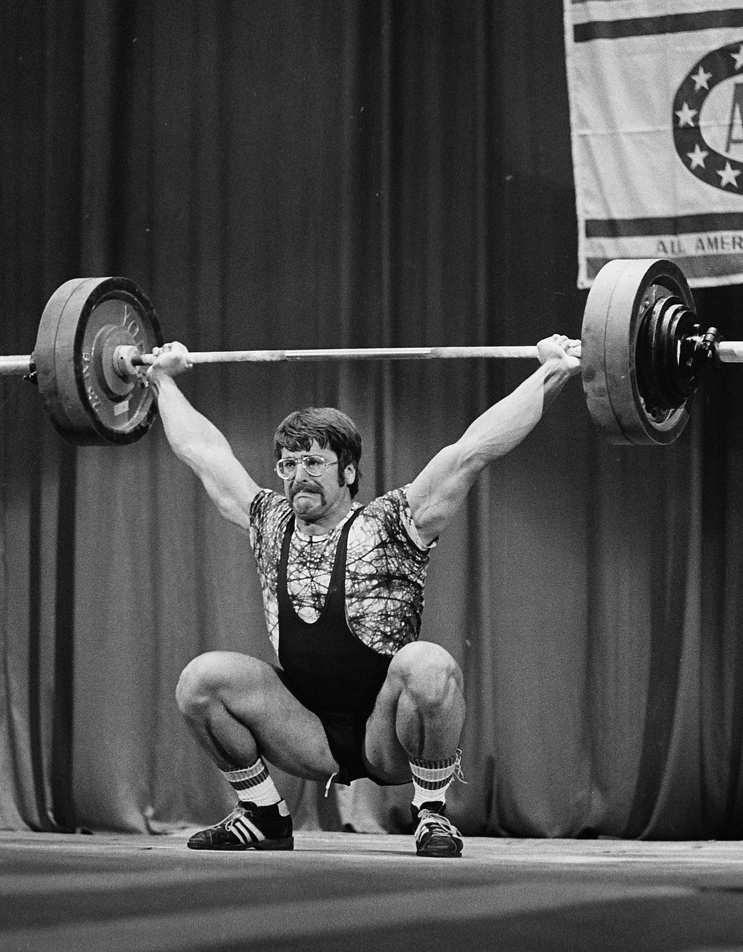 Bud Charniga snatching 160kg in 1975